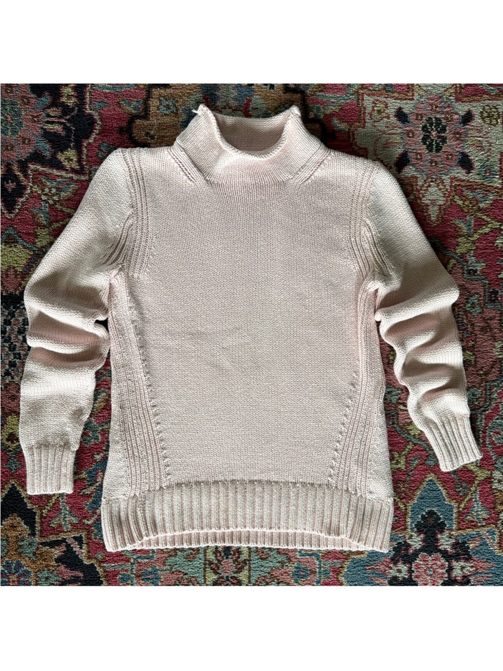 J. Crew Always Oarsman Fisherman Rollneck Sweater Pale Pink Cotton Sz Small